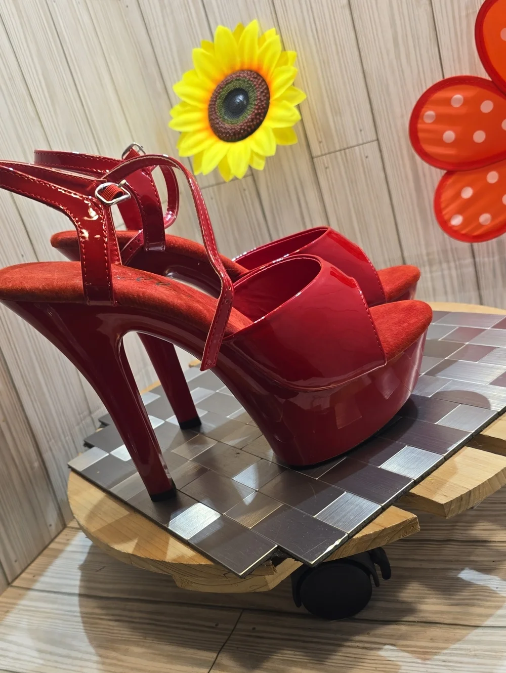 Ellie Red Patent Platform High Heel Sandals - 6 Inch Stiletto